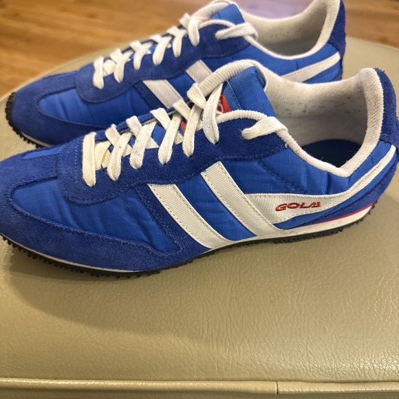 Gola Shoes - Gola Men's Size 9 Retro Track Running Shoes Blue‎ White Red Nylon Suede Athletic